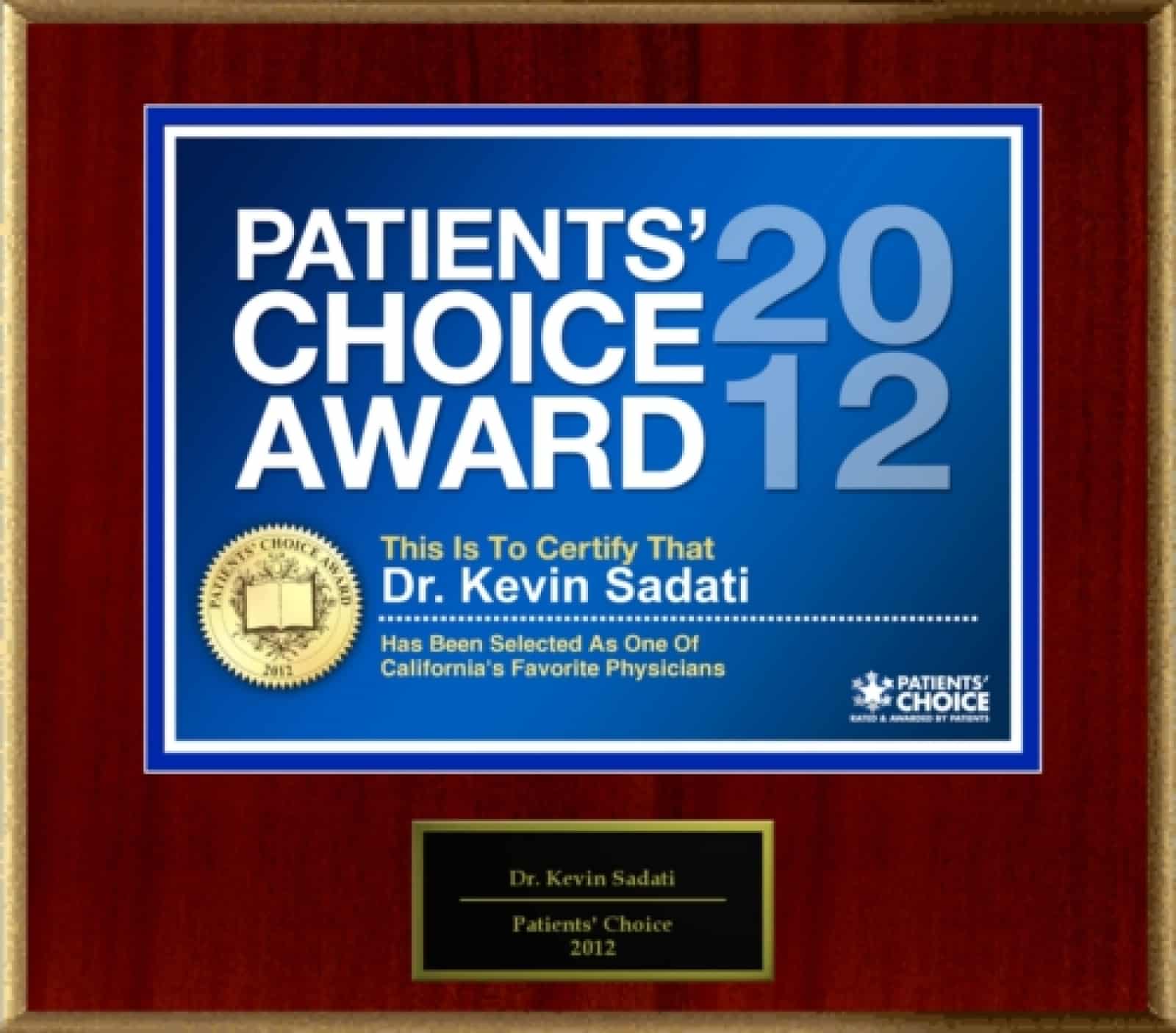 Dr. Kevin Sadati named a Patients’ Choice Award Winner for 2012 Image
